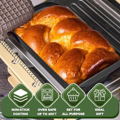 EWFEN Bakeware Sets, Baking Pans Set, Nonstick Oven Pan for Kitchen with Wider Grips, 7-Piece with Round/Square Cake Pan, Loaf Pan, Muffin Pan, Cookie Sheet, Roast Pan, Cooling Rack, Carbon Steel Bake - Image 5