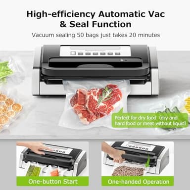 Bonsenkitchen Vacuum Sealer Machine, Globefish Technology for Perfect Vacuum Sealing, Powerful Low-Noise Food Vacuum Sealer with Easy Handle Design, Built-in Cutter and Bag Storage, 2 Bag Rolls - Image 2