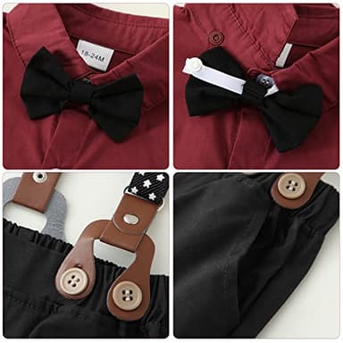 DISAUR Boys Wedding Guest Outfit Short Sleeve White Flower Dress Shirt Bow Tie Suspender White Plaid Pants Back To School Gentleman Clothing 5t 5-6 Years - Image 5