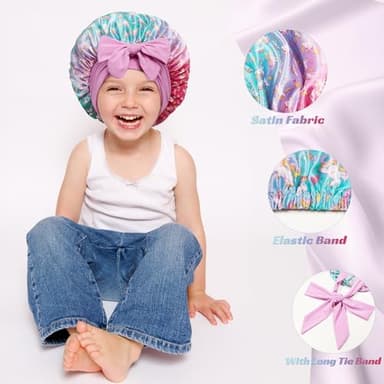 choshion Kids Bonnet for Girls, Satin Bonnet for Sleeping, One Size, Set of 2, Unisex-Kids, Hat - Image 3