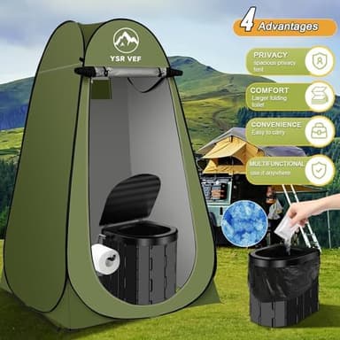 Portable Toilet Kit, Camping Toilet with Pop-Up Privacy Tent and Poo Gel Toilet Bags, Washable Portable Outdoor Showers Changing Rooms - Image 3