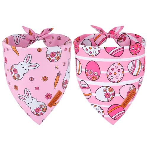 ADOGGYGO Easter Dog Bandana, Pink Bunny Scarf, Premium Durable Fabric, Adjustable Fit Female Pet Easter Bandanas for Medium Large Dogs (Large) - Image 1
