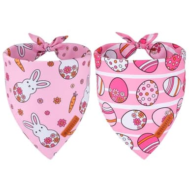 ADOGGYGO Easter Dog Bandana, Pink Bunny Scarf, Premium Durable Fabric, Adjustable Fit Female Pet Easter Bandanas for Medium Large Dogs (Large) - Image 1