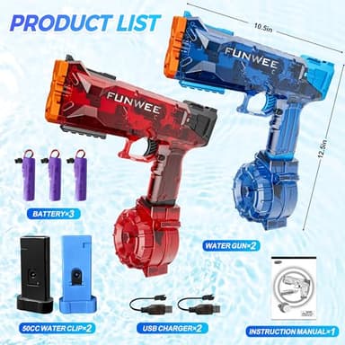 Funwee 2 Pack Electric Water Guns, Full Automatic Electric Squirt Gun High Capacity 500+ Water Blasts, Long Range Water Pistol Blaster Soaker, Summer Outdoor Pool Auto Water Toy for Adult Kid - Image 5