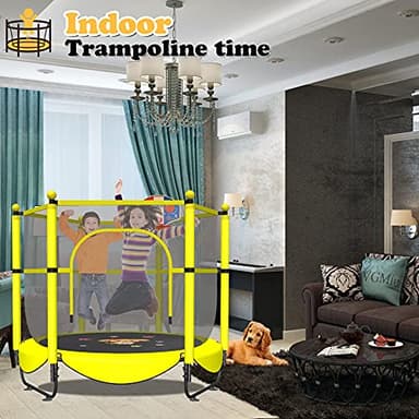 60" Trampoline for Kids, 5 FT Toddler Baby Trampoline with Safety Enclosure Net, Indoor or Outdoor Yellow Small Trampolines with Basketball Hoop, Birthday Gifts for Kids, Gifts for Boy Age 3-8 - Image 3