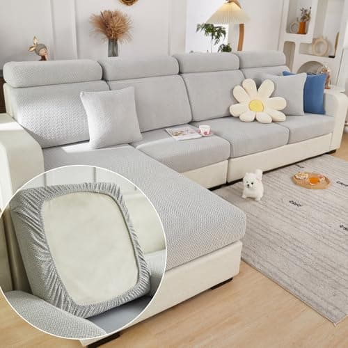Yoovat Couch Cushion Covers for Sofa Couch Covers Wear-Resistant Universal Sofa Cover Stretch for Sectional Slipcovers (Texture-Light Gray,Back Cover M) - Image 1