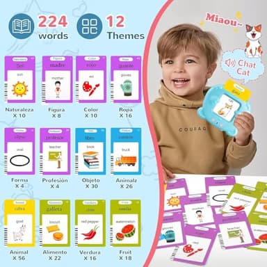 Spanish & English Talking Flash Cards for Toddler, Bilingual Flash Cards Learning Montessori Toys with 224 Sight Words, Speech Therapy Toys for Children Sensory Preschool Education - Image 3