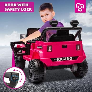MINIATURE MOTORS 12V Kids Electric Ride on Truck Car Remote Control, Twin 35W Motors 3.5MPH Max Speed, Bluetooth USB Music Player, 4 Wheels Suspension LED Lights Safety Belt, Gift for Boy & Girl-Rosy - Image 6