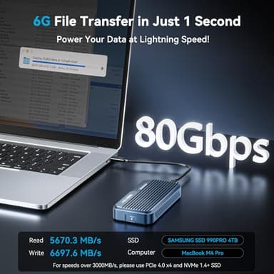 ACASIS 80Gbps M.2 NVMe SSD Enclosure, with Cooling Fan, Compatible with Thunderbolt5/USB4 V2.0, Back Compatible with Thunderbolt4/3/USB4 V1.0, USB3.2/3.1/3.0 (TB501 Pro) (Phantom Gray) - Image 2