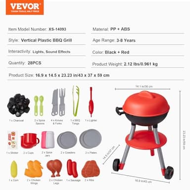 VEVOR 28 PCS BBQ Grill Playset, Kids Toys Kitchen Playset with Sound & Light, Little Chef Play, Interactive Grill Play Food Cooking Playset Barbecue Toy Grill for Toddlers Boys Girls 3-5 Birthday Gift - Image 7