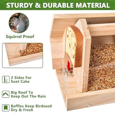 Bird Feeders for Outdoors Hanging - Cardinal Bird House Feeder, Wooden Large Bird Feeder with Suet Holder for Outside, Wild, Outdoors Hanging Pole - Image 4