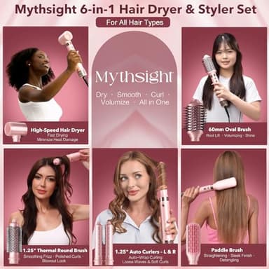 Mythsight StyleVibe™ 6-in-1 Air Styler, Hair Dryer & Blow Dryer Brush with Auto Wrap Curl L/R, Fast Drying, Smooth Blowouts, Root-Lift Volume, No Heat Damage Frizz-Free Thermal Brush with Travel Bag - Image 2