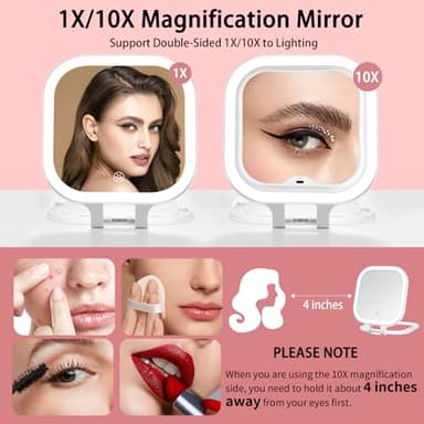 DESCHEN Rechargeable Travel Makeup Vanity Mirror with Lights and Magnification, Portable 1X/10X Magnifying Mirror with 3 Color Light, Lighted Makeup Mirror with Magnification, Folding LED Desk Mirror - Image 2