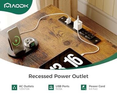 AODK 66" L Shaped Computer Desk, 113“ Reversible Home Office Desk with File Cabinet & 4 Fabric Drawers, Two Person Desk with LED Lights & Power Outlet, Corner Gaming Desk with Monitor Shelf, Vintage - Image 5