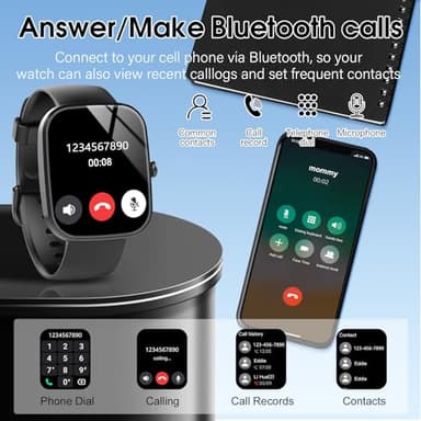 1.91" HD Screen Smartwatch for Men Women(Answer/Make Call), Fitness Watch with Heart Rate/Sleep Monitor/Steps Monitor, IP68 Waterproof Activity Trackers, Black - Image 5