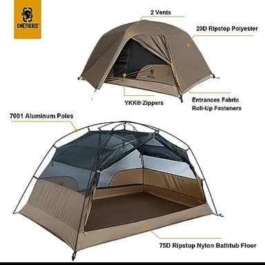 OneTigris COSMITTO 2 Person Backpacking Tent Shelter- Free Standing Lightweight Waterproof 3 Season Camping Tent for Outdoor Hiking Mountaineering - Image 4