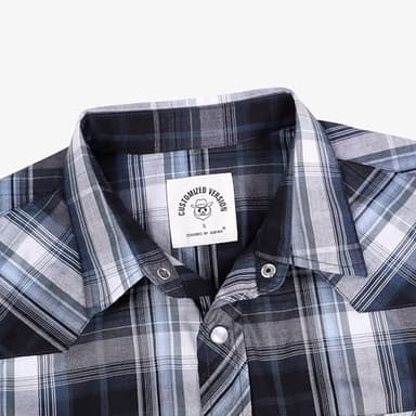 Dubinik® Western Shirts for Men Short Sleeve Plaid Pearl Snap Shirts for Men Button Up Shirt Cowboy Casual Work Shirt Black Gray - Image 4