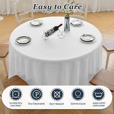 Round Tablecloth,6 Pack 120inch Stain and Wrinkle Resistant Polyester Table Cloth,Decorative Fabric Table Cover for Kitchen,Dinning,Party,Wedding Round(White - Image 6