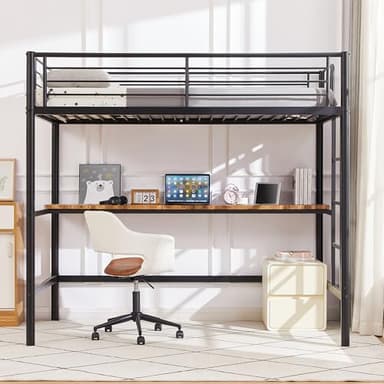 VECELO Metal Loft Bed Twin Size with Desk, Heavy Duty Bedframe with Removable Ladder and Safety Guardrail, Space-Saving, Noise Free, No Box Spring Needed, Matte Black - Image 6
