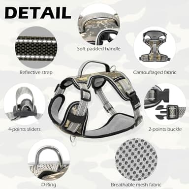 Camo Puppy Harness - Reflective No Pull Dog Harness with 2 Leash Clips and Control Handle - Adjustable Soft Padded Camo Pet Vest with 4 Snap Buckles (S) - Image 5