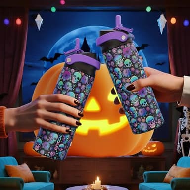 ENCOOL Halloween Gothic Water Bottle with Straw, Stainless Steel Insulated Water Bottle,Leak Proof, One-Touch Flip Lid, BPA Free, Holiday Gifts For Women Men, 24oz, Floral Afterlife - Image 6