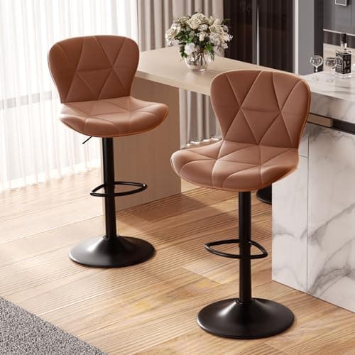 Nalupatio Modern Bar Stools Set of 2, Faux Leather Upholstered Swivel Bar Stools, Adjustable Counter Height Bar Chairs with Back for Kitchen Island, Rust - Image 1