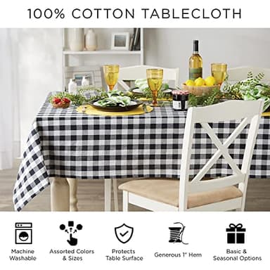 DII Tri-Color Check Collection 100% Cotton Tabletop, Tablecloth, 52x52, Cardinal Red - Image 8