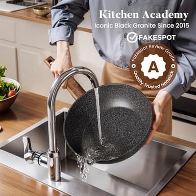 Kitchen Induction Cookware & Bakeware Set - 30 Piece Black Granite Cooking Pans Set, Non-Stick Pots and Pans Set - Image 5