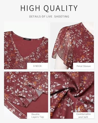 VALOLIA Dressy Tops for Women: Womens Party Tops - Floral Carmine Large - Image 5