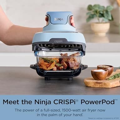 Ninja Crispi 4-in-1 Portable Glass Air Fryer Cooking System, 4QT & 6Cup Glass Containers with Storage Lids, Easy Meals, Microwave, Freezer & Dishwasher Safe, Air Fry, Bake, & More, Periwinkle, FN101PL - Image 3