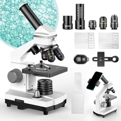 ZOVVTRON Professional Compound Microscopes for Adults, Kids 8-12 & Students | 2000X Magnification Lab & Home Microscope with Phone Adapter, Complete Slides Set (Gray White) - Image 1