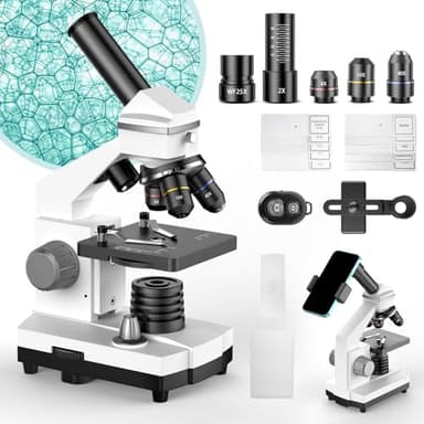 ZOVVTRON Professional Compound Microscopes for Adults, Kids 8-12 & Students | 2000X Magnification Lab & Home Microscope with Phone Adapter, Complete Slides Set (Gray White) - Image 1