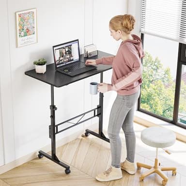 HOMIDEC Standing Desk, 32 Inch Portable Small Desk Adjustable Height, Rolling Home Office Desks with Wheels, Sit Stand Desk for Bedroom Walking Pad Home Office Small Space, Black - Image 4