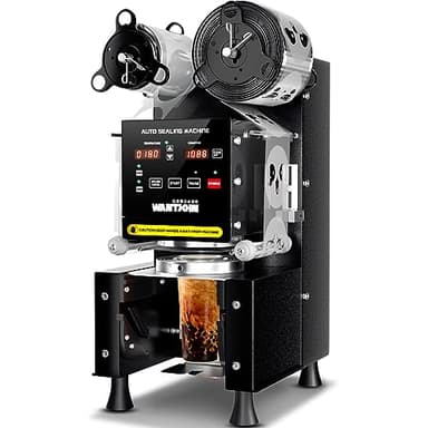 WantJoin Cup Sealing Machine Full Automatic Cup Sealer Machine 90/95mm Electric Cup Sealing Machine 500-600 Cups/H Digital Control LCD Panel Cup Sealer for Bubble Milk Tea Coffee Black - Image 1