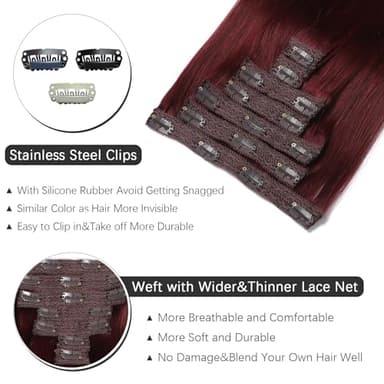 Rimoss Clip in Hair Extensions Real Human Hair - 22 Inch 120g 7pcs, Burgundy Red Color - Soft Remy Human Hair Clip in Extensions Straight Double Weft for Women (#99J 22 Inch) - Image 4