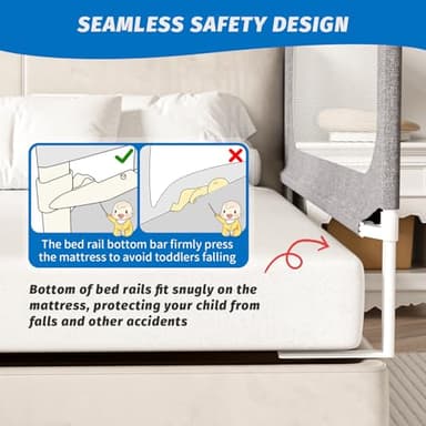 PNXDFC 3-Piece Full Size Bed Rails for Toddlers, with Headboard Rod -Height Adjustable Baby' Safety Bed Rails Guard for Full Size Bed(3Pack 74.8"x74.8"x54"-Gray) - Image 2