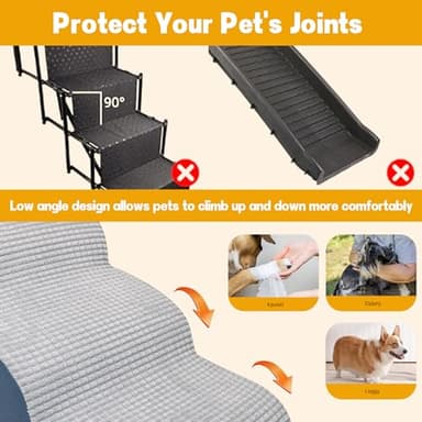 Dog Stairs for Small Dogs, Wide Pet Step with Removable Cover, No Assembly High Density Foam Cat Ramp for Bed or Sofa, 4-Step, Grey - Image 4