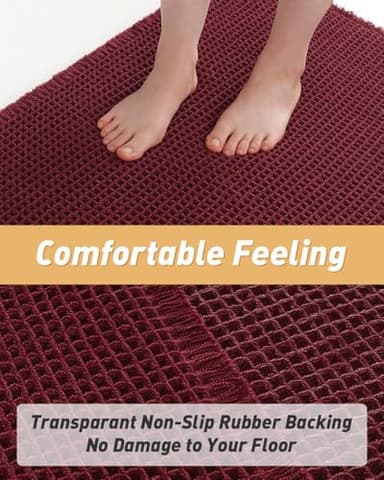 AMOAMI Upgraded Waffle Bath Mat, Super Absorbent Non Slip Bath Mats for Bathroom Floor, Machine Washable Bathroom Rugs with Tassels, Rubber Backed Bathroom Mats, Ultra Soft, 24" x 36", Burgundy - Image 4