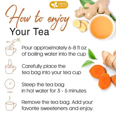 FreshDrinkUS, Premium 135 Turmeric Ginger Tea Bags, 100% Natural Ingredients, Hand-made Blend of Turmeric and Ginger Herbal Tea, Eco-conscious Tea Bags. No Sugar, No Caffeine, No Gluten, Vegan. - Image 9