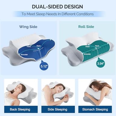 Cervical Pillow for Neck Pain Relief - Cooling Ergonomic Dual-Sided Orthopedic Neck Pillow with Ice Silk Pillowcase, Breathable Memory Foam Contour Pillow for Side, Back, Stomach Sleepers - Image 2