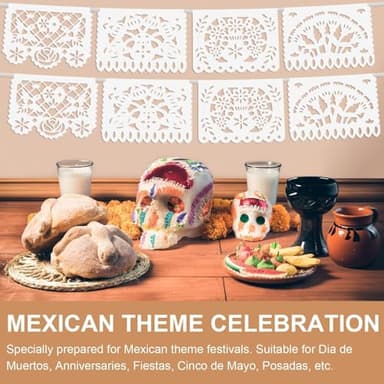 5 Pack White Papel Picado Banner, 90Ft White Mexican Banner for Parties Weddings, Papel Picado Dia De Los Muertos, Cinco De Mayo Decor, Day of The Dead Decorations, Fiesta Party Decoration Supplies - Image 7