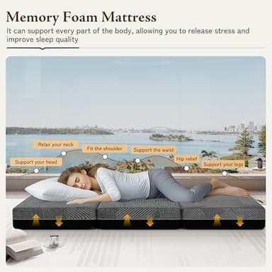 GEMBED Tri Folding Mattress Twin Size - Memory Foam Tri-fold Mattress, Handle & Non-Slip Bottom, Portable Foldable Sofa Bed Floor Chair for Travel RV Camping Guest Yoga - 6 Inch, 75"x38"x6" - Image 3