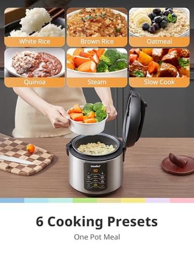 COMFEE' Compact Rice Cooker, 6-in-1 Stainless Steel Multi Cooker, Slow Cooker, Steamer, Saute, and Warmer, 2 QT, 8 Cups Cooked(4 Cups Uncooked), Brown Rice, Quinoa and Oatmeal, 6 One-Touch Programs - Image 2