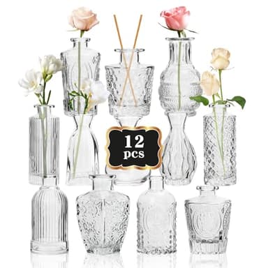 RUCKAE Small Clear Bud Vases Bulk 12 Pack Mini Flower Glass Vases for Centerpiece Table Wedding Decorations Home Decor Party(Transparent) - Image 1