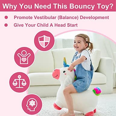 iPlay, iLearn Bouncy Pals Hopping Unicorn Horse, Toddler Girl Inflatable Bouncing Animal Hopper Toy, Outdoor Indoor Plush Ride on Bouncer, Baby Birthday Gift 18 Month 2 3 4 Year Old Kid - Unicorn - Image 2