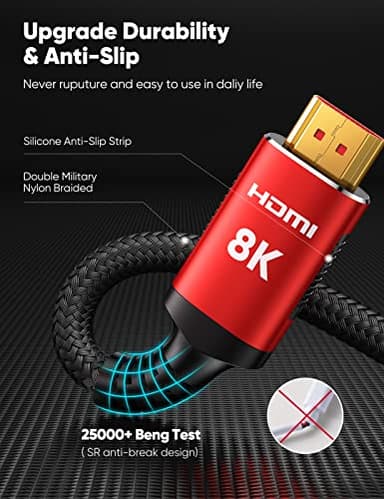 Snowkids 10K 8K HDMI 2.1 Cable 10FT 2-Pack, 48Gbps Ultra High Speed HDMI Braided Cord, Support 8K@60Hz 4K@120Hz, HDCP 2.2&2.3,eARC,Dynamic HDR,Compatible with TV/HDTV/PS-5 - Image 4