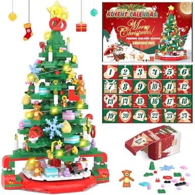 Advent Calendar 2025 Christmas Tree Building Set with LED Light, 24 Days Christmas Countdown Calendar Christmas Tree Building Blocks, Xmas Gifts for Adults Teens Kids - Image 1