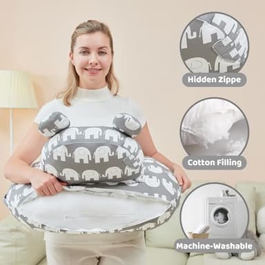 lasoftan Nursing Pillow for Breastfeeding, Breast Feeding Pillow for Mom Support, Adjustable Waist Strap and Removable Cotton Cover, Elephant - Image 6