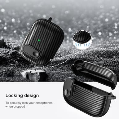 RFUNGUANGO for Airpod Pro Case (2023/2022/2019) with Lock, Carbon Fiber Black Airpods Pro 2nd Generation/1st Generation Case (USB-C/Lightning Cable) Black Switch - Image 4