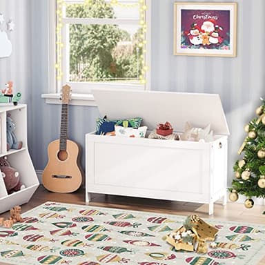HOOBRO Toy Box, Retro Wooden Look Storage Chest with Safety Hinge, Entryway Storage Bench Supports 220 lb, 39.4 x 15.7 x 18.9 Inches Toy Chest Organizer, Easy Assembly (White) - Image 2